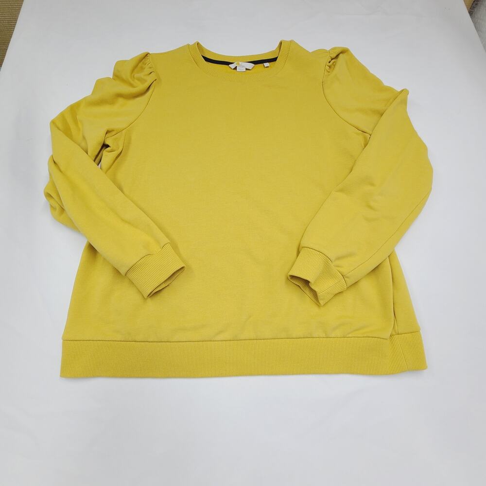 Boden Puff Sleeve Sweatshirt Mustard Yellow Ribbed Trim Feminine Casual 12 - Picture 9 of 13